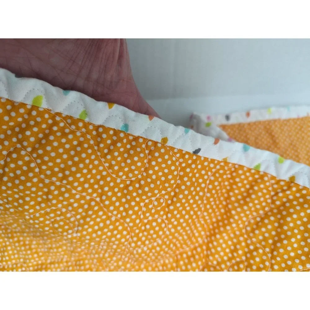 37x40 Baby Quilt Lap Blanket white orange embroidered woodland creatures cottage